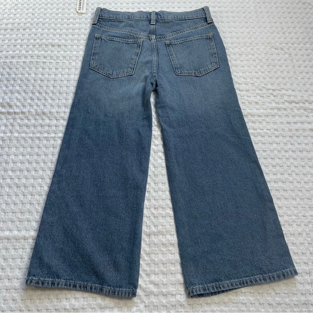 New Old Navy Baggy Wide Leg Jeans 8 Plus‎ Girls Skater High Rise Adj Waist
